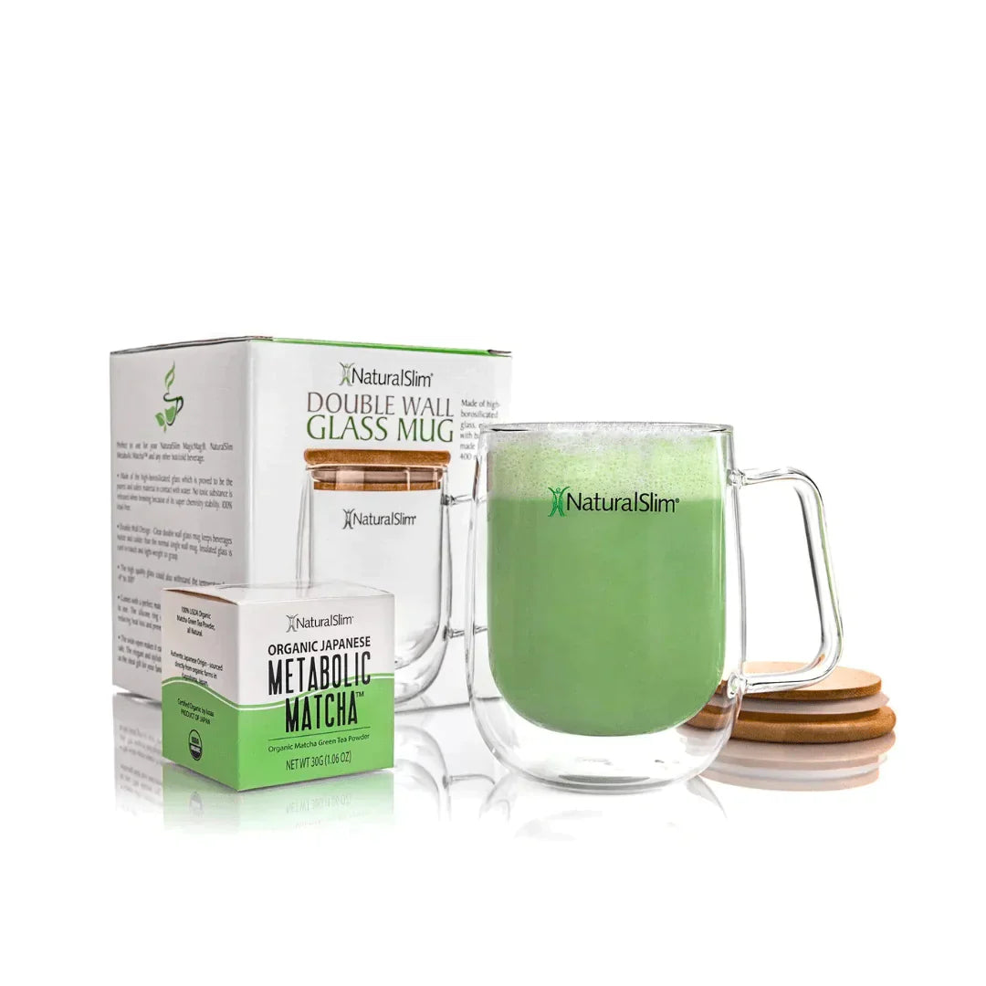 Metabolic Matcha® en NaturalSlim® Dubbele wand glazen beker