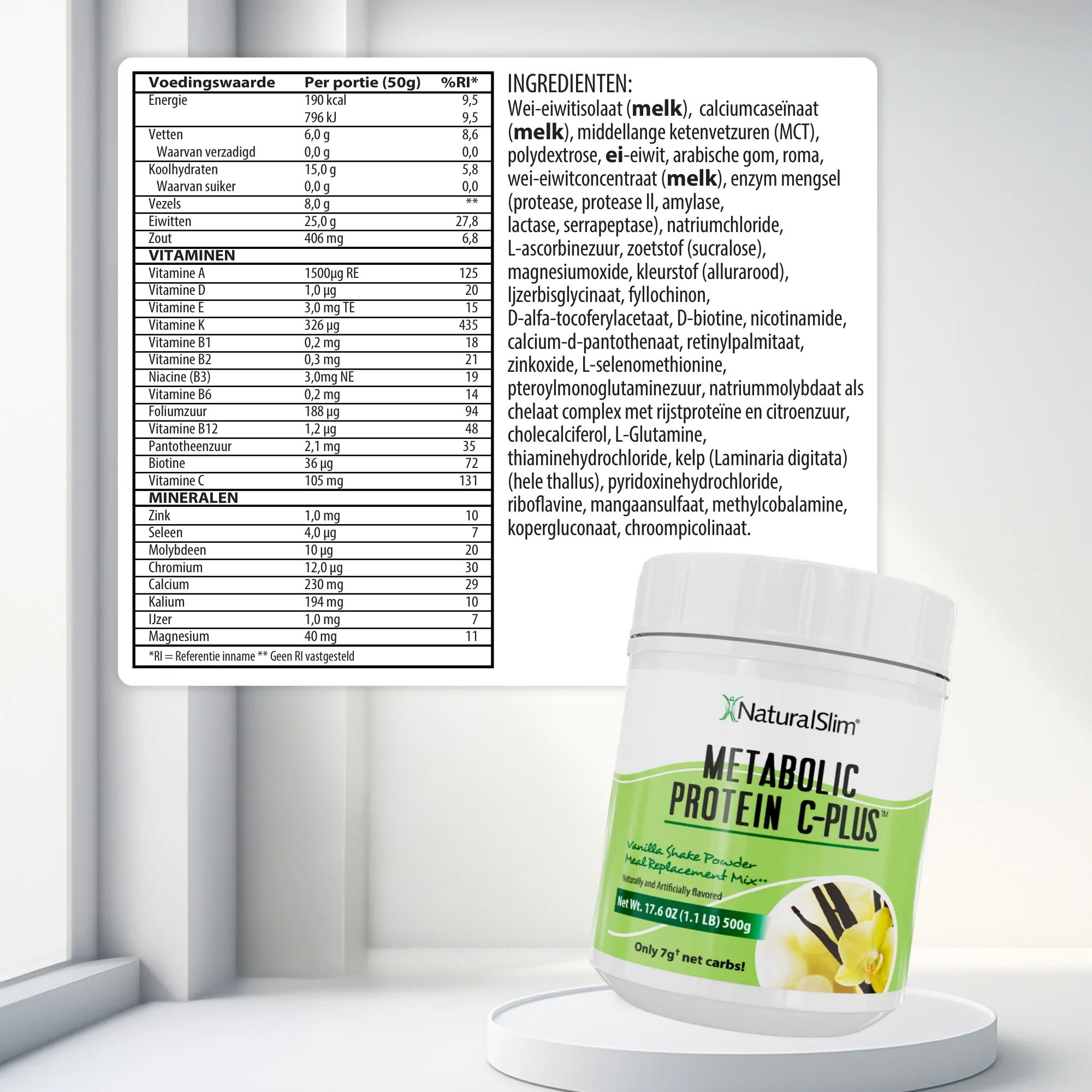 Metabolic Protein C-Plus Vanilla voedingswaarde-informatie