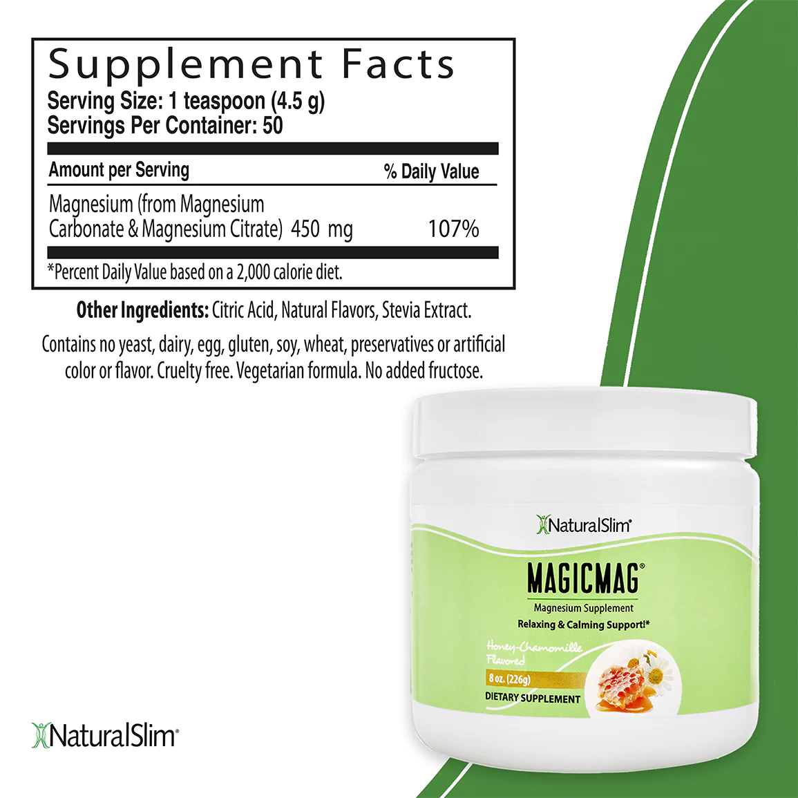 MagicMag Honey-Chamomile | Magnesium Supplement - supplement facts label