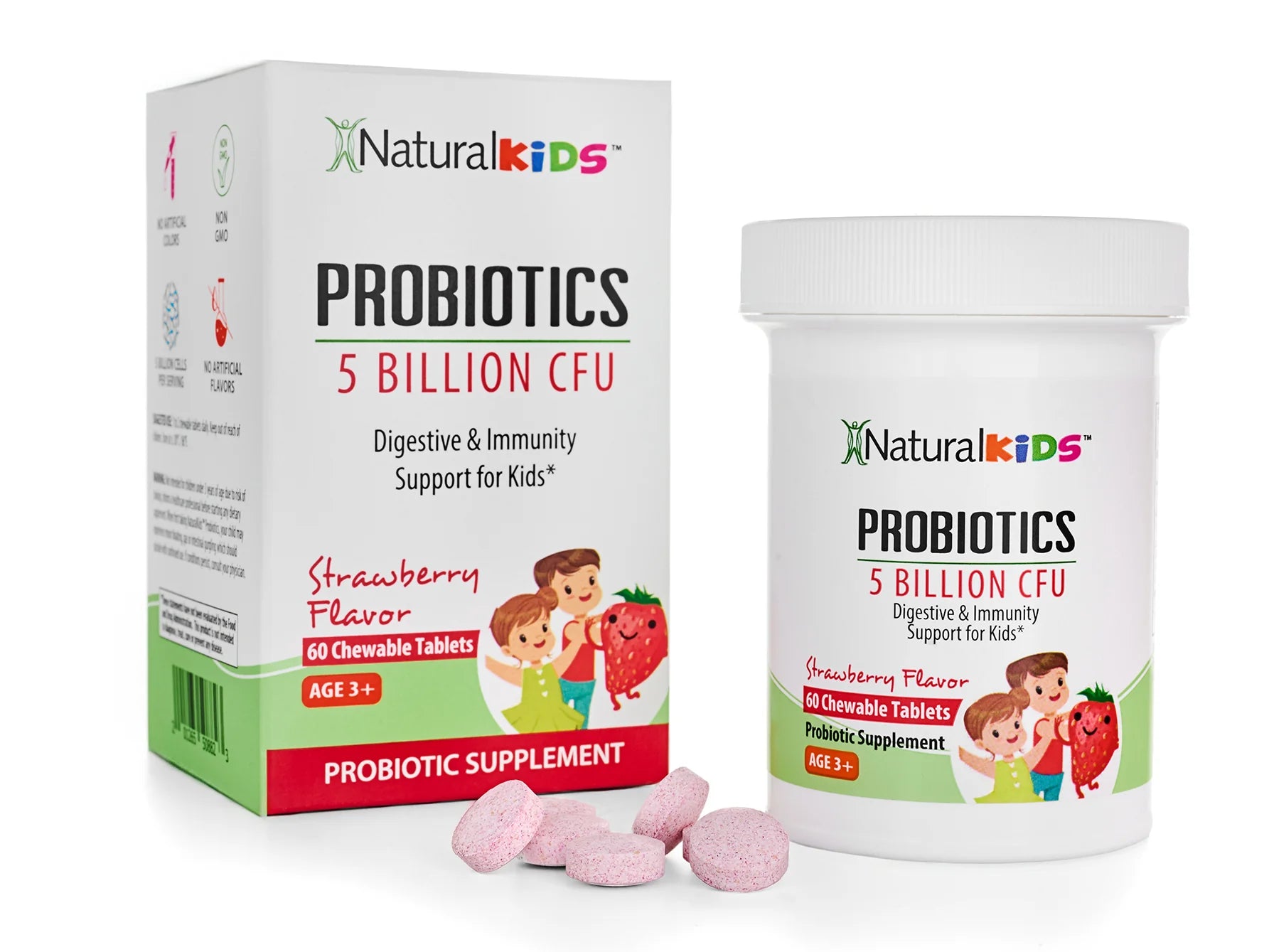 NaturalKids® PROBIOTICS™ Kauwtabletten 5 Miljard CFU's per portie | Kauwtabletten Probiotica 60 Kauwtabletten | Aardbeiensmaak