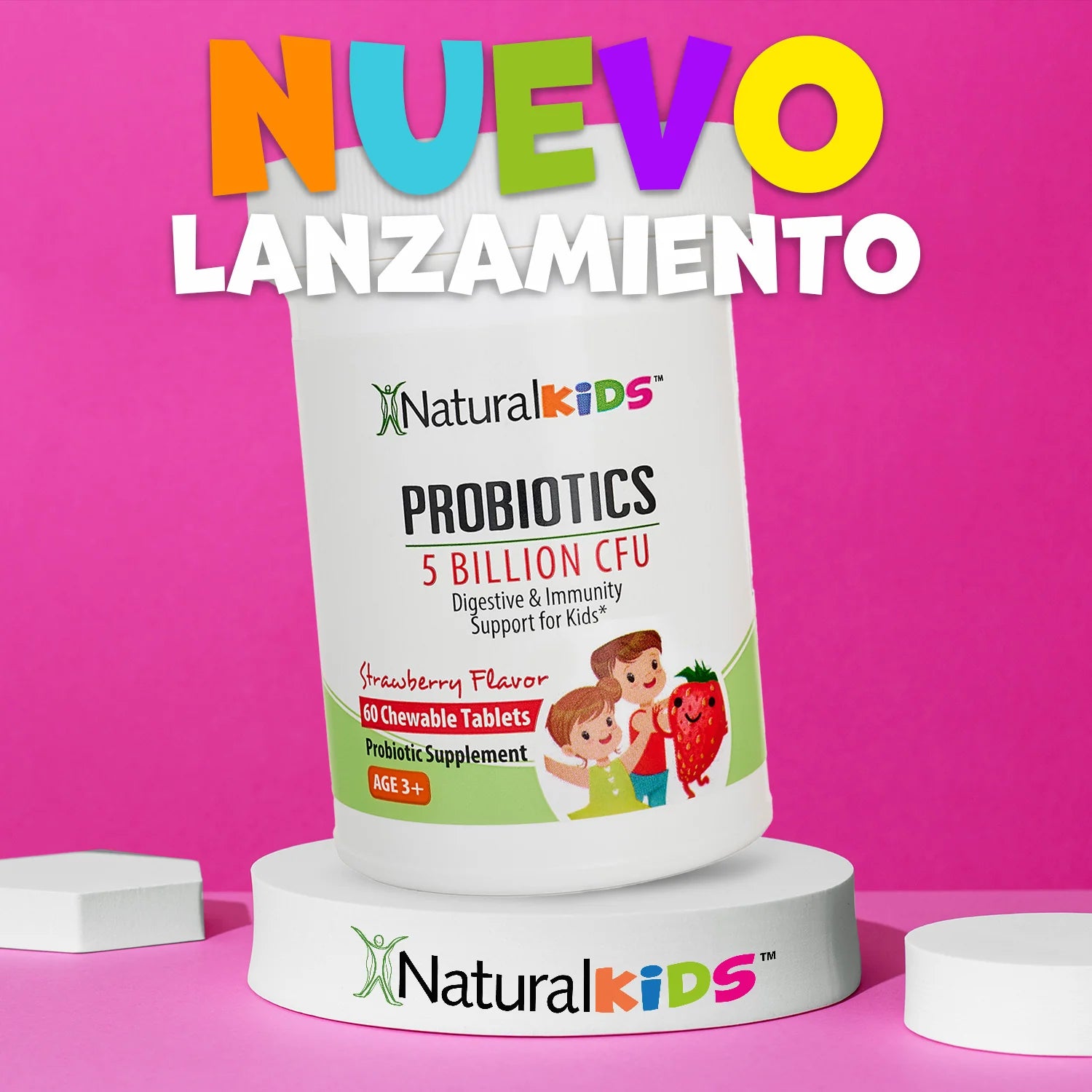 NaturalKids® PROBIOTICS™ Kauwtabletten 5 Miljard CFU's per portie | Kauwtabletten Probiotica 60 Kauwtabletten | Aardbeiensmaak