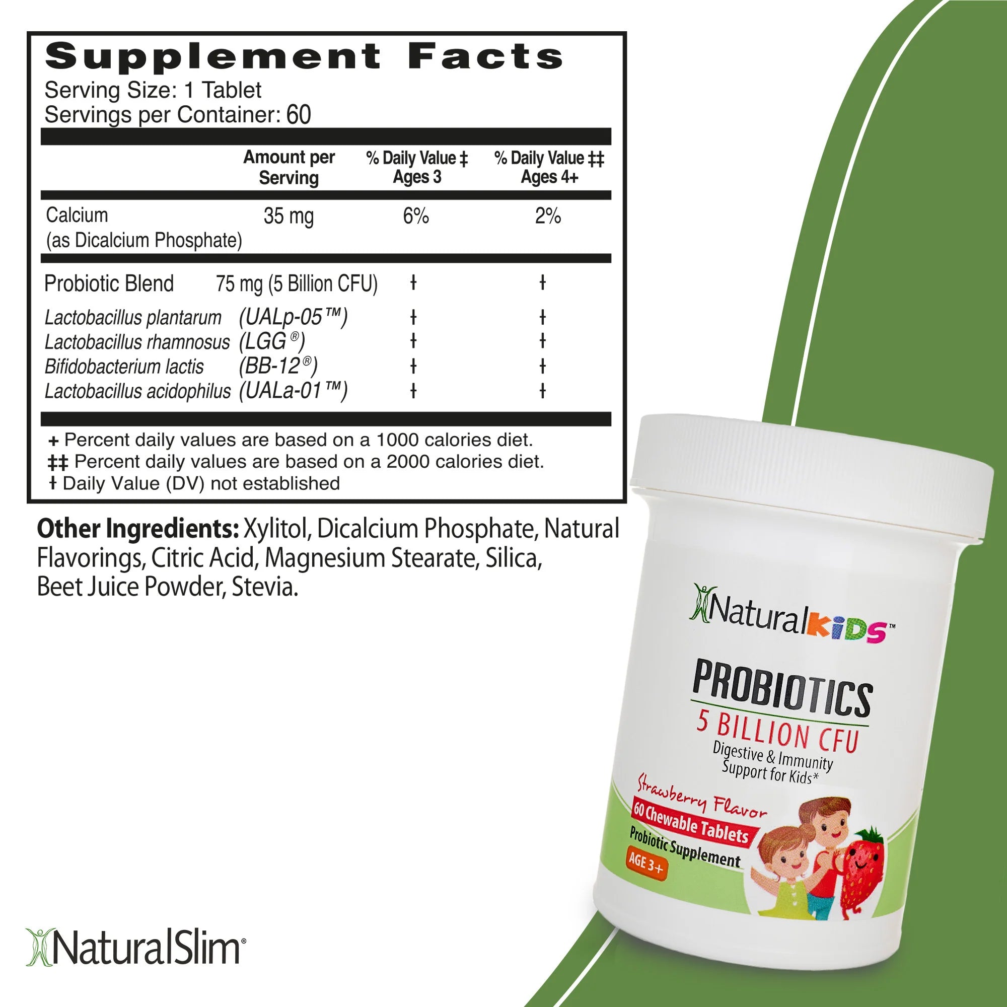 NaturalKids® PROBIOTICS™ Kauwtabletten 5 Miljard CFU's per portie | Kauwtabletten Probiotica 60 Kauwtabletten | Aardbeiensmaak