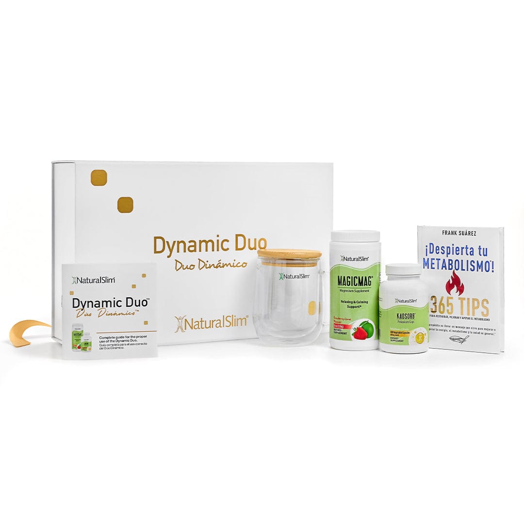Dynamic Duo Geschenkset | MagicMag®, Kadsorb®, Despierta tu Metabolismo! Boek, mok en geschenkdoos met informatiefolder Magnesium
